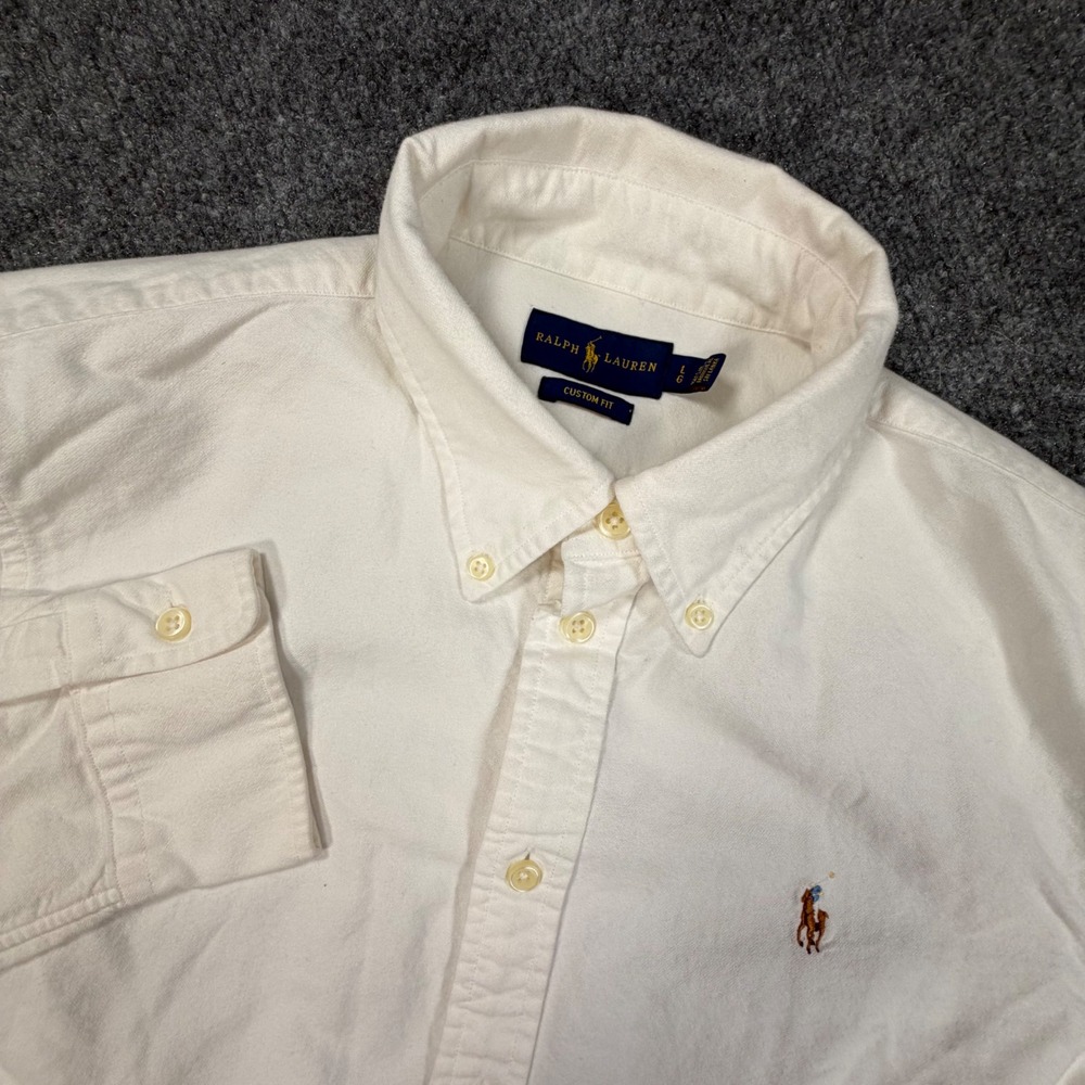 Ralph Lauren Custom Fit Oxford Shirt Mens Large Cream White Long Sleeve 0948